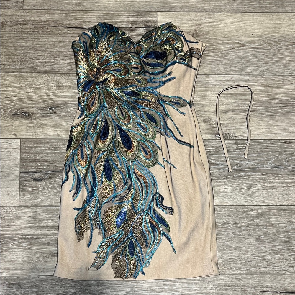 Elegant Strapless Jovani Peacock cocktail Dress